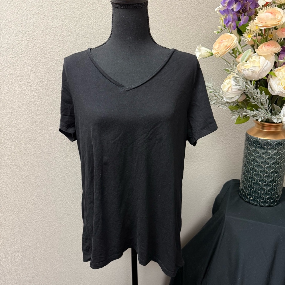 HUE SleepWell Black V-Neck Short Sleeve Tee Shirt Top XL Modal Blend